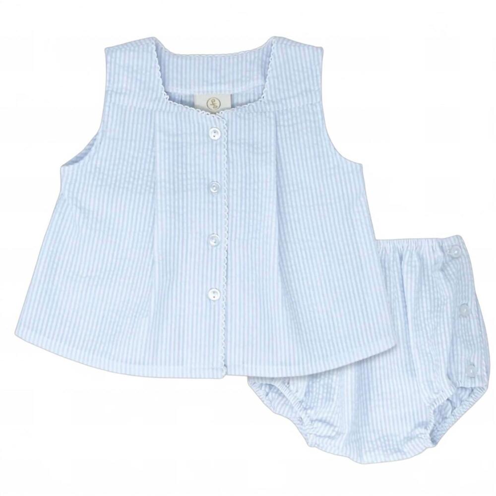 NEW LULLABY SET girls jack diaper set in blue summer seersucker